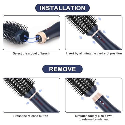 Hair Dryer Brush Set, IG INGLAM 4 in 1 Blowout Brush, Negative Ion Detachable Hair Dryer & Styler Volumizer Hot Air Hair Dryer Brush with 2 Styling Brush Heads, Prussian Blue thumbnail 3