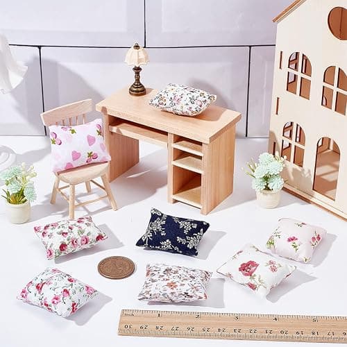 arricraft 16pcs Miniature Sofa Pillow for Tiny House, 8 Styles Flower Pattern 1:12 Scale Mini Couch Pillow Models Sofa Bed Accessories Decoration, 1.34 x 1.77 x 0.7 Inch thumbnail 4