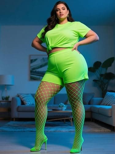 Aneco 4 Pairs Plus Size Fishnets Tights Sexy Black Fishnet Pantyhose Stockings Cross Mesh Tights Thigh High Stockings thumbnail 7