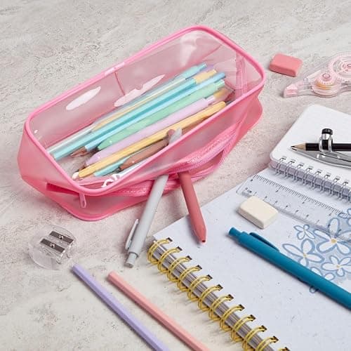 Soul Projekt Clear Pencil Case for Exams, Large Pink Transparent Exam Pencil Case for Students, Portable Clear Makeup Bag, PVC Pouch See Through Toiletry and Cosmetic Bag, Back to School Supplies thumbnail 2