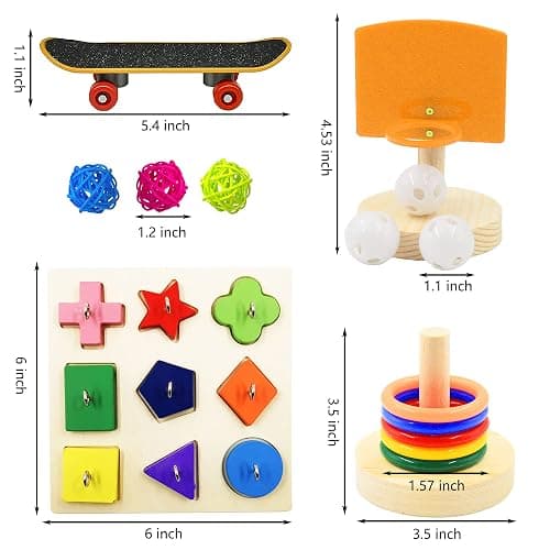 Saderoy 5 Packs Bird Toys Parrot Training Toys Parrot Wooden Block Puzzles Toy Bird Basketball Toy Small Sepak Takraw Bird Skateboard Bird Stacking Toy for Birds Parrot Training thumbnail 5
