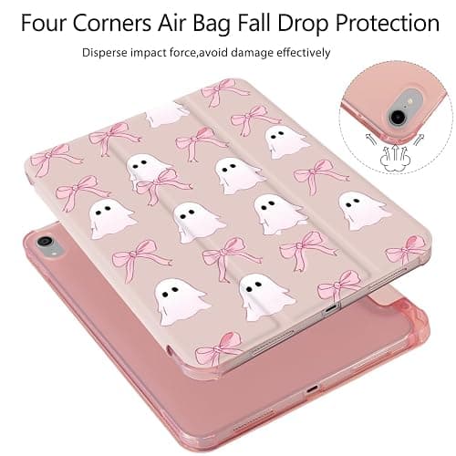 Halloween Pink Ghost Bow Case for iPad 11 inch (A16 Chip) 2025 Generation 11th/iPad 10.9 inch 2022 10th Gen with Pencil Holder and Auto Sleep/Wake,Pink Leather Soft TPU Back Shell Stand Cover thumbnail 3