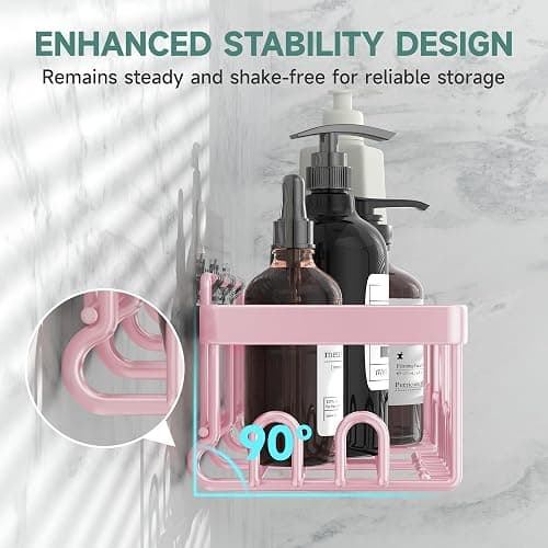 Veken Large Capacity Shower Caddy 6-Pack, No Drilling & Rustproof, Adhesive Shower Shelves with Soap Holder, Bathroom Organizers and Storage, Wall-Mounted Kitchen & Home Decor, Pink thumbnail 3