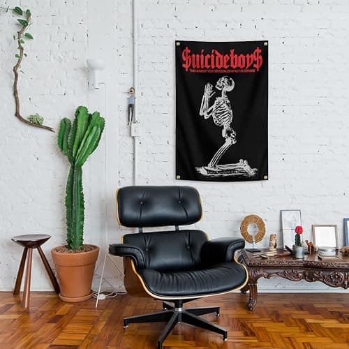 owpIa Horror Skull Tapestry Suicide Music Boys Flag 2x3ft for Room Teen Girls Indoor Outdoor Bedroom and College Dorm With 4 Brass Grommets thumbnail 6