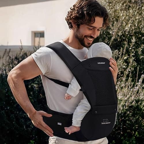 Bebamour Baby Carrier Newborn to Toddler Baby Carrier Hipseat 0-36Months with Head Hood, 3 PCS Teething Pads, Waist Extender, Black thumbnail 2