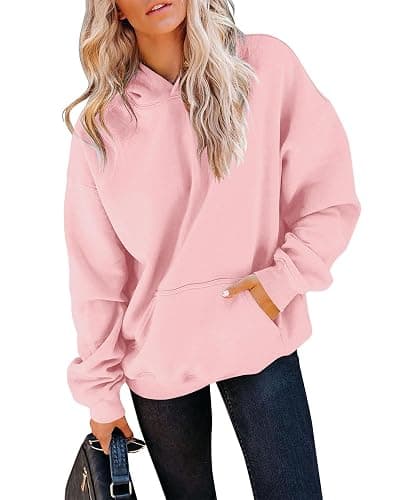 TICTICMIMI Women's Hoodies Sweatshirts Cute Long Sleeve Tops Loose Fleece Pullover Shirts with Pocket - X-Large - Pink - Image 1