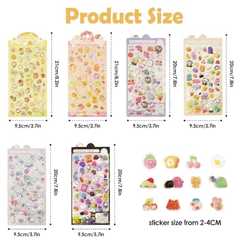 Bayurht 6 Sheets 3D Puffy Stickers 280+ PCS Resin Kawaii Sticker Butterfly Flower Animal Cute Stickers Decorative Resin Sticker for Scrapbooking Journals Laptops Phone Case thumbnail 3