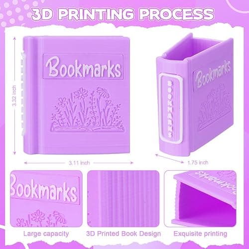 Resurhang 3D Printed Book Shaped Bookmark Holder Book Lover Gift, Purple | Bookish Accessories Office Desk Supply, Bookshelf Decor, Library Organizer, End of Year Librarian Teacher Women Bookworm Gift thumbnail 3