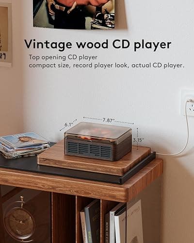 CARONSORT CD Player with Speakers Bluetooth Nostalgic Retro Portable CD Players for Home Wood Music Player FM Radio for HomeWired and Remote Control-Walnut Brown thumbnail 5