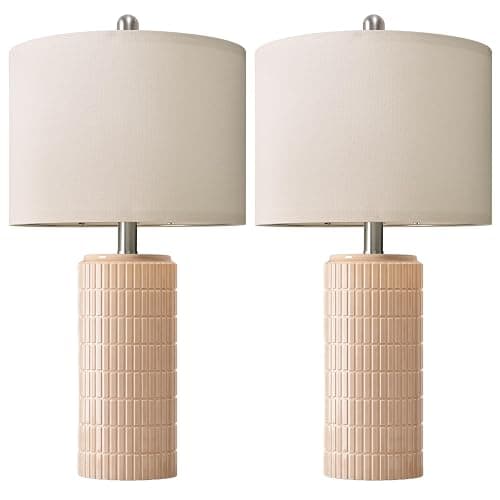PoKat 23" Pink Ceramic Table Lamps Set of 2, Modern Bedroom Lamps for Girls Room, Bedside Lamps for Night Stands, Cute Lamps for Living Room Decor, Nightstands Desk Lamp, Pink thumbnail 9