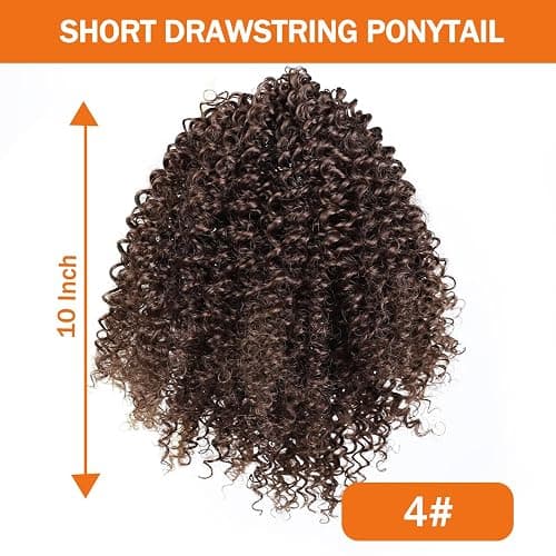 MKJVEN Afro Kinky Curly Ponytail Extensions 10 Inch Drawstring Ponytail For Black Women Dark Brown Syrnthetic Ponytail Hair Piece (4#Medium Brow) thumbnail 2