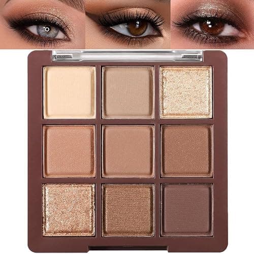 Brown Eyeshadow Palette - Matte Shimmer Glitter Neutral 9-Color Eye Shadow Palette,Highly Pigmented Natural Nude Eyeshadow Makeup Pallet (Chocolate Brown) - Image 1