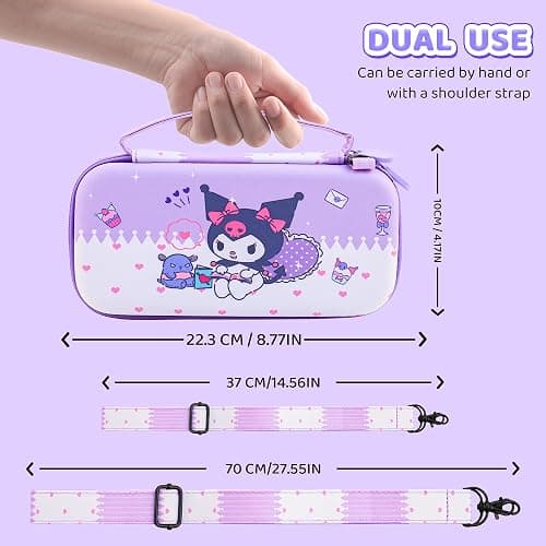 HYPERCASE Cute Switch Lite Carrying Case of Purple Bunny, with Soft Switch Lite Protective Cover, Screen Protector, Shoulder Strap & 2 Thumb Grips thumbnail 6