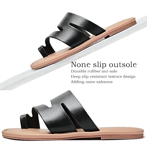 Luoika Women's Wide Width Flat Sandals, Flip Flop Slides Sandal Casual Strapy Sandal Slip on Summer Beach Shoes for Women. thumbnail 6