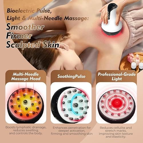 35-Speed 3-in-1 Lymphatic Drainage Massager - Cellulite Massage Tool for Legs, Arms, Belly | Anti Cellulite Massage Tool w/ Microcurrent, Heat, Vibration | Body Sculpting & Skin Renewal (White) thumbnail 4