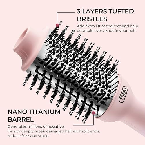 TYMO Pink Volumizer Hair Dryer Brush with Titanium Barrel, 1200W, 3 Speeds, Nylon Bristles, Ionic Technology, Salon Long-lasting Hairstyles, Hot Air Brush for Women, Designed for 120V USA Outlets thumbnail 5
