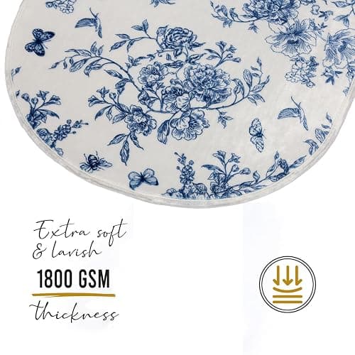 Blue Floral Chinoiserie Bath Mats for Bathroom Blue and White Flower Vintage Rug for Room Decor (31x20inch, Flower and Birds) thumbnail 4