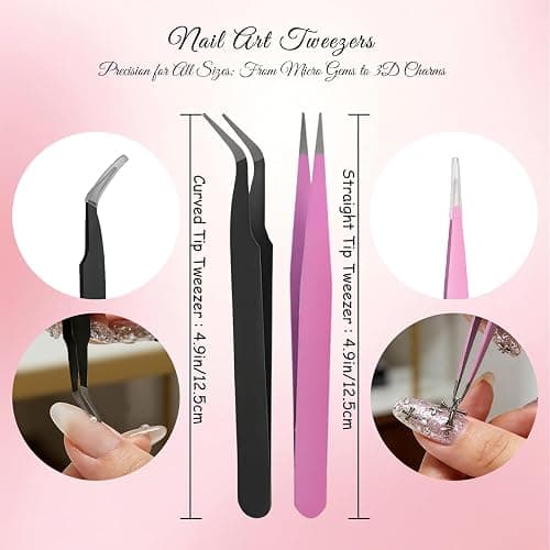14PCS Rhinestone Picker Tool Kit for Nail Art, Diamond Painting and Bedazzling, 3 Dual-Ended Pens with Wax and Metal Tips, 6 Replaceable Heads, Includes 2 Tweezers, Clay, Tray and Storage Case thumbnail 5