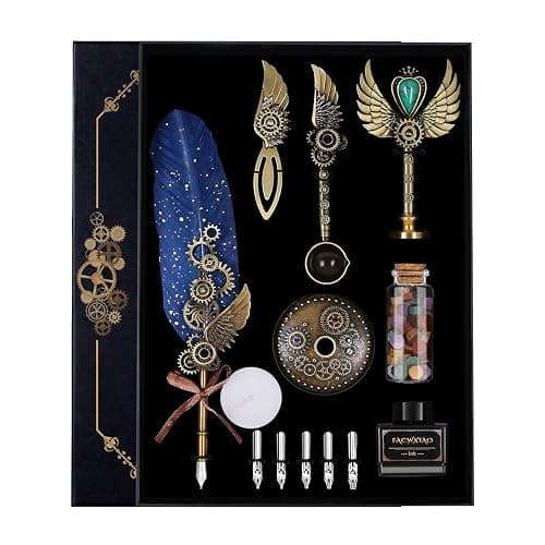 Facwxiao Quill Pen and Ink Set,Feather Pen Set for Calligraphy,Christmas Gift for Handwriting Lovers, Birthday Gift(Bule) - Image 1