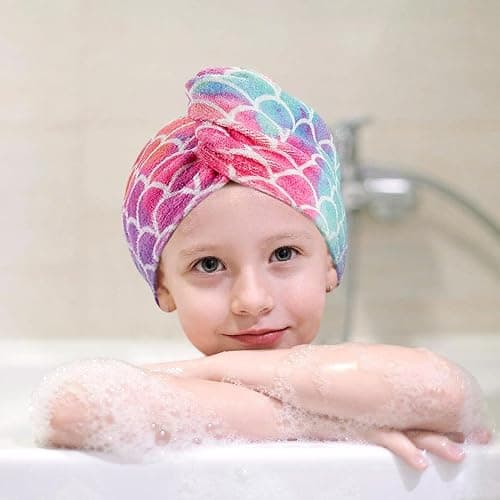 Microfiber Hair Towel for Kids Gifts - Soft Super Absorbent Rapid Drying Hair Towel Wrap Turban for Girls Women with Button, Anti-Frizz for Thicker Curly Long Hair, 3Pack thumbnail 5
