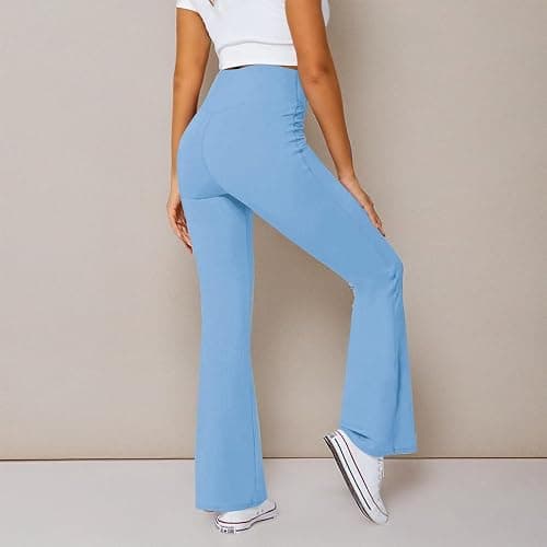 DLOODA Women's Flare Leggings with Pockets-Crossover High Waisted Bootcut Yoga Pants-Tummy Control Bell Bottom Leggings thumbnail 6