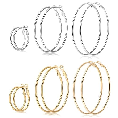 Senteria Large Gold Hoop Earrings for Women Girls Stainless Steel Hoop Earrings Set Thin Gold Hoop Earrings Lightweight(30MM 40MM 50MM 60MM 70MM) - Image 1