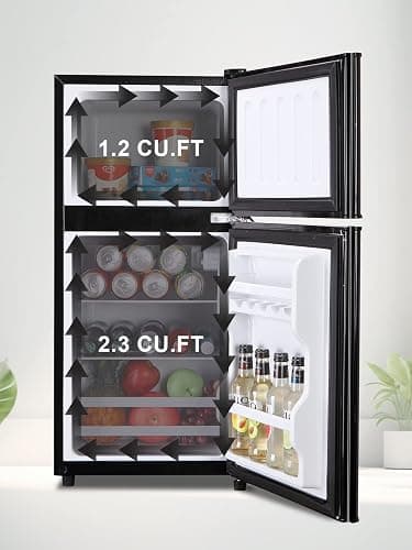KRIB BLING Refrigerator with Freezer, 3.5 Cu.Ft Mini Fridge,Lock Fresh,7 Level Adjustable Thermostat ct for Dorm, Bar, Office,Kitchen, Bedroom,Black thumbnail 2