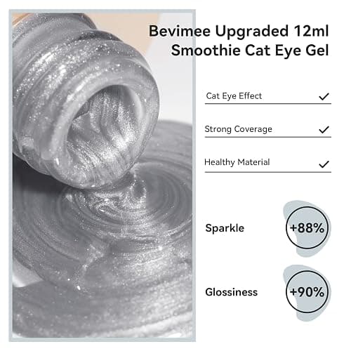 Bevimee Cat Eye Gel Nail Polish Moonlight Magnetic Nail Polish Silver Glitter Mirror Glass Smoothie Cateye UV Gel Polish Holographic for Nail Art Manicure DIY at Home 1PC 12ML thumbnail 2