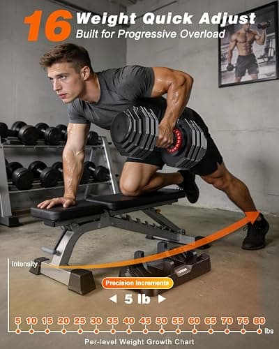 Rendpas Adjustable Dumbbell 55/80LB with Weight Bench, Home Gym Set thumbnail 3