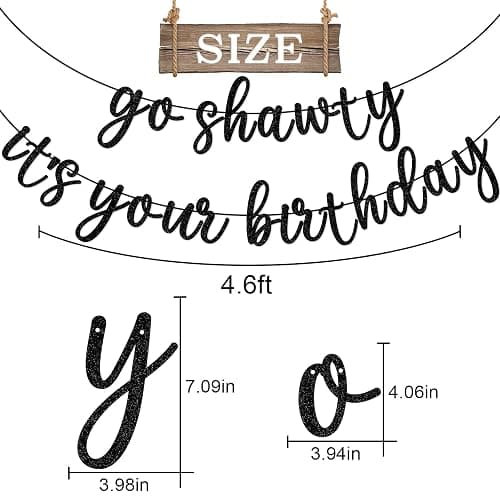 Go Shawty It's Your Birthday Banner, Hip Hop Birthday Party Decorations Supplies, Rap Theme Bday Bunting Sign, Pre-strung, Photo Props (Black) thumbnail 3
