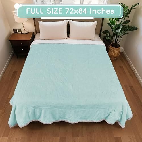 Electric Heated Blanket Full Size 72"x84", Dual-Sided Soft Flannel & Sherpa, LCD Display 10 Heat Settings with 1-12H Timer & Overnight Safe, Bed & Couch, Machine Washable, Light Green thumbnail 7