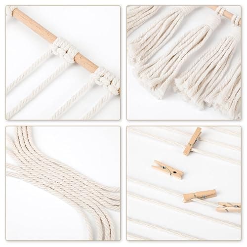 DTOFOOT Hanging Photo Display with 30 Wood Clips Macrame Wall Hanging Picture Holder Collage Picture Frame for Boho Home Room Decor Teen Girl Gifts for Birthday for Mom thumbnail 4