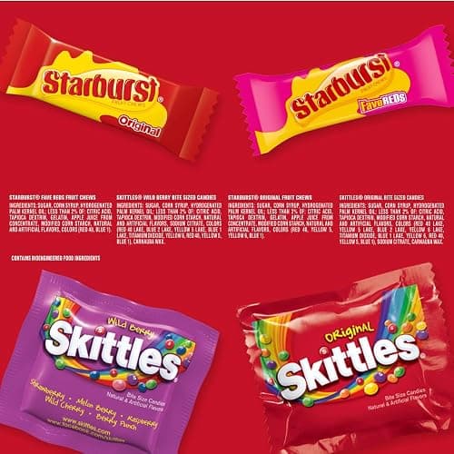 Skittles, Starburst Fun Size Chewy Candy Assorted Variety, Individually Wrapped, 32.28 Ounces, Bulk Bag thumbnail 8