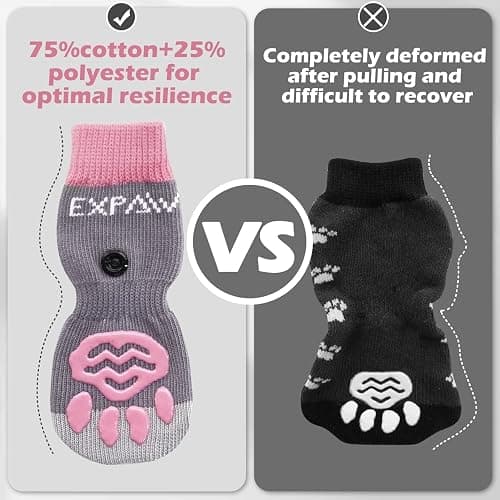 EXPAWLORER 4Pcs Anti-Slip Dog Socks - Double Side Non-Slip Paw Protector for Hardwood Floors,Prevent Licking,Dog Booties,Dog Shoes for Hot/Cold Pavement thumbnail 5