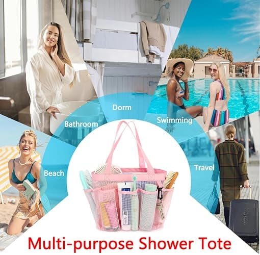 Fammart Mesh Shower Caddy Portable for College Dorm Room Essentials, 8-Pocket Large Shower Basket Tote Bag with 2 Handles for Toiletry, Bathroom, Beach, Camp, Gym thumbnail 8