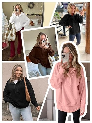 Fisoew Womens Oversized Sweatshirt Casual Snap Stand Collar Long Sleeve Pullover Tops Fall Travel Outfits thumbnail 6