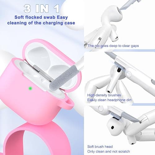 MHYALUDO for AirPods 4th Generation Case Cover 2024, Military Grade Soft Silicone Shock-Absorbing for AirPods 4 Case with Keychain & Cleaning kit, Pink thumbnail 5