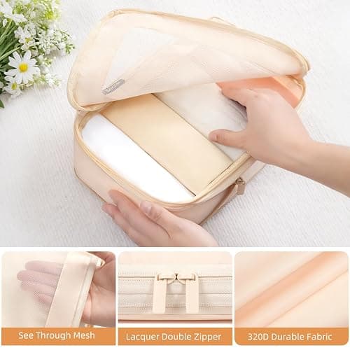 BAGAIL 4 Set/6 Set/8 Set Compression Packing Cubes Travel Accessories Expandable Packing Organizers (Square Mesh, 05-Cream) thumbnail 3
