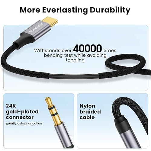 Deeyaple USB C to Aux, 4FT/1.2M, Type C to 3.5mm Audio Cable Headphone Jack Cable for Car Mobile Phone, iPhone17 16 15, iPad Pro, Samsung Galaxy S24 S23 S2010, Google Pixel,Oneplus Grey (1) thumbnail 4