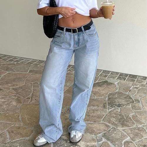 AIWpstoin Women's Wide Leg Baggy Jeans - Low Rise, Loose Fit Denim Pants - Y2K Boyfriend Style Trousers for Streetwear thumbnail 2