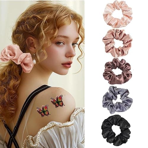Satin Scrunchies for Women and Girls Satin Hair Ties Scrunchies for Thick Hair or Thin Hair Curl Hair Soft and Durable hair ties no damage (12cm/4.7in) (6 Solids + 4 Leopard)] thumbnail 2