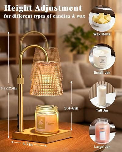 Amber Candle Warmer Lamp with Timer, House Warming Gifts New Home Decor | Dimmable & Adjustable Height, Electric Wax Warmer for Scented Wax Jar Candles,Birthday Gifts for Women Mom Sister thumbnail 2