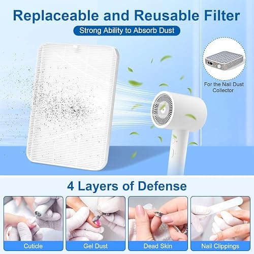 Ludysic Nail Dust Collector with 2 Reusable Filters,Nail Vacuum Dust Collector Quiet for Nail Tech Art, Powerful Nail Fan and Duster Collector,Nail Vacuum Cleaner for Salon and Home(AB Diamond) thumbnail 6