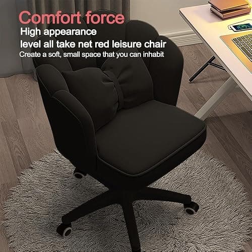 XUEGW Petal Desk Chair with Bow Cushion Velvet Vanity Chair with Wheels, Upholstered Home Office Chair for Girls Women, Mid-Back Swivel Computer Task Chairs for Living Room Bedroom thumbnail 6