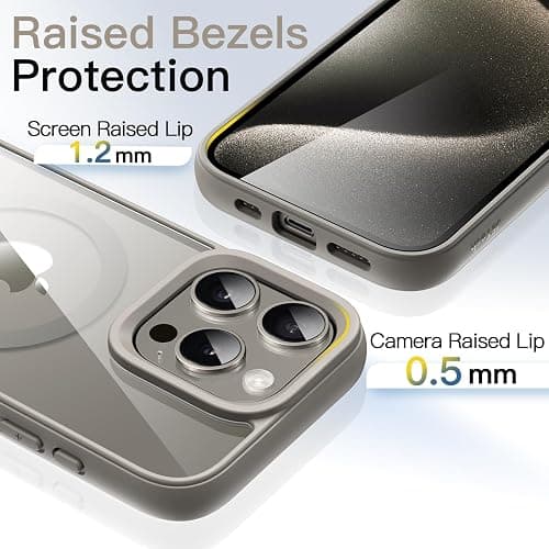 JETech Cover Magnetica per iPhone 15 Pro 6,1 Pollici Compatibile con MagSafe, Cellulare Paraurti Custodia, Solida Colore Opaco TPU Telaio, Anti-Graffio Retro Trasparente (Titanio Naturale) thumbnail 6