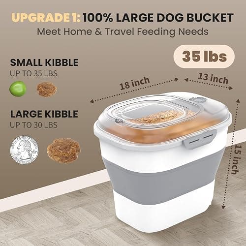 DDMOMMY 32-35 Lbs Dog Food Storage Container,Collapsible Dog Food Container with Transparent Airtight Lid,Wheels,Date Track,Pet Food Storage Container for Rice,Flour,Sugar,Scoop And 2PCS Containers thumbnail 2