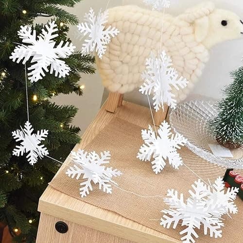 OuMuaMua Winter Christmas Hanging Snowflake Decorations, 12PCS Snowflakes Garland & 12PCS 3D Glittery Large White Snowflake for Christmas Winter Wonderland Holiday New Year Party Home Decorations thumbnail 2