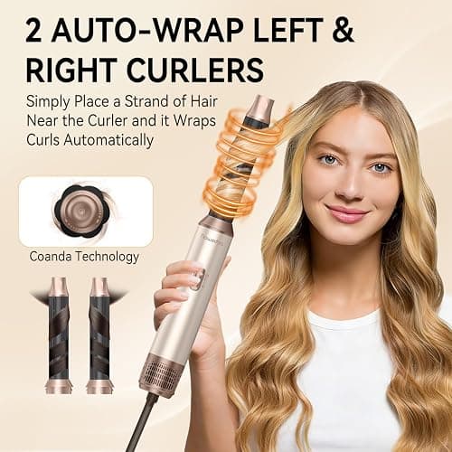Nawedaa 5-in-1 Hair Dryer Brush Set, Detachable Hot Air Brush with Auto Wrap Curlers, Ionic Blow Dryer Brush for Fast Drying, Volumizing, Straightening & Salon Styling for All Hair Types(Beige) thumbnail 3