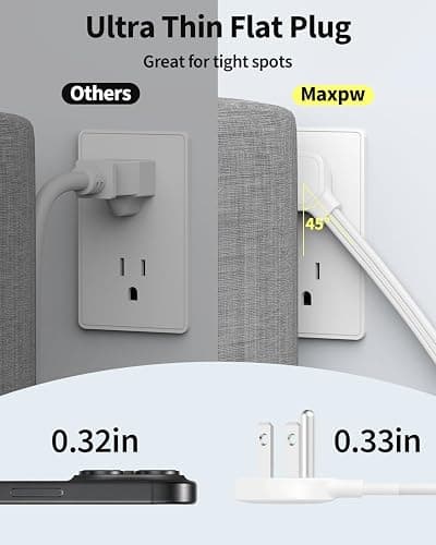 10 Ft Power Strip Surge Protector - 7 Outlets 4 USB Ports (2 USB C), Ultra Thin Flat Extension Cord & Flat Plug, 1700 Joules, Wall Mount, Desk Charging Station for Home Office Dorm, White thumbnail 5