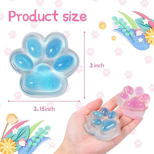 1pcs Pink Squishy Cat Paw Squeeze Toys, Ice Through Sparkling Powder Kawaii Sticky Squishies PVC Toys, Stress Relieving Fur Ball OPP Packaging Gifts for Kids Teenage (1pcs Pink) thumbnail 2